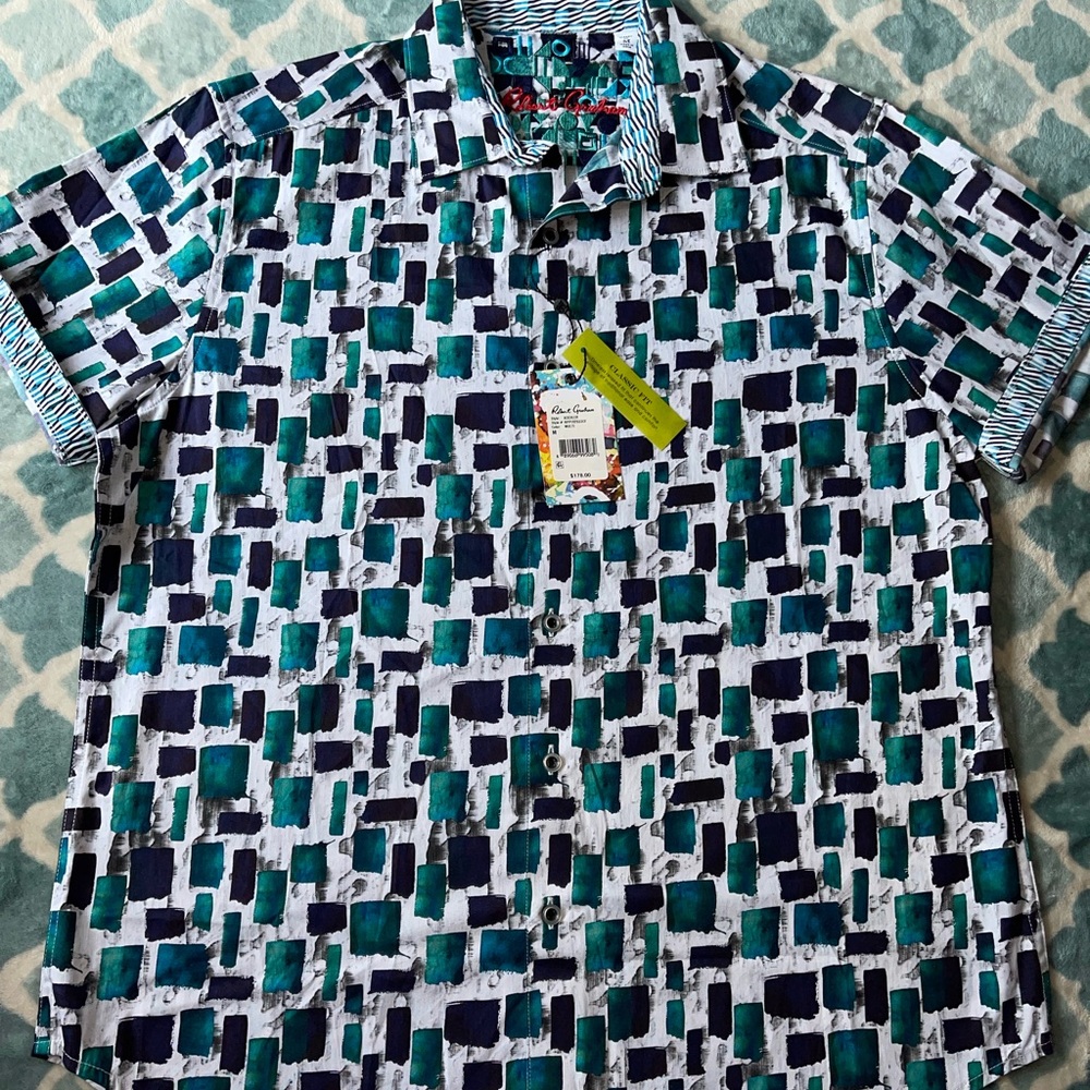 Robert Graham Geometric Blue and Green Shirt